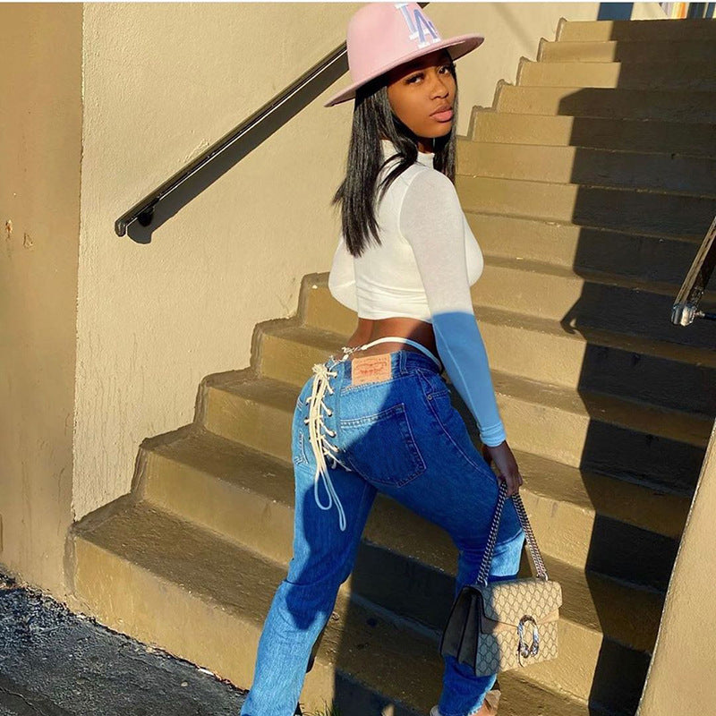 Bandage Lace Up Vintage Street Style Jean