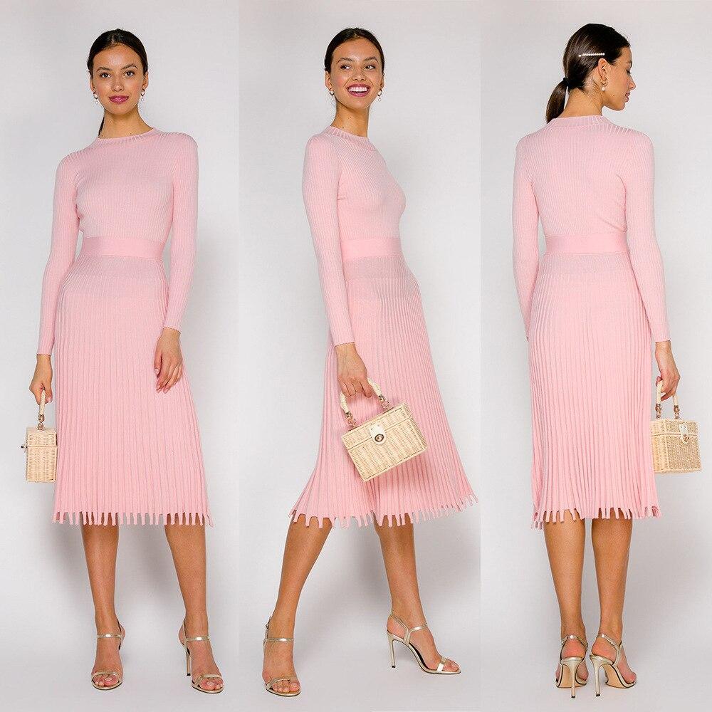 Knitted Long Slim Sleeve Cozy Party Dress