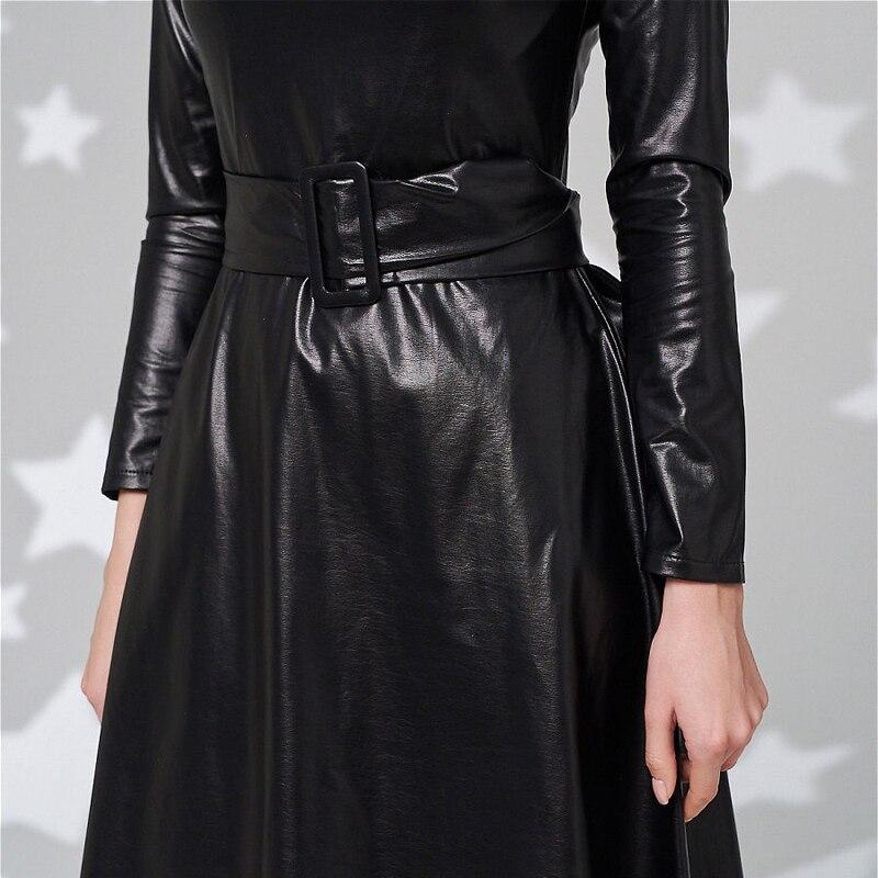 Fit Flare PU Leather Pocket Midi Dress
