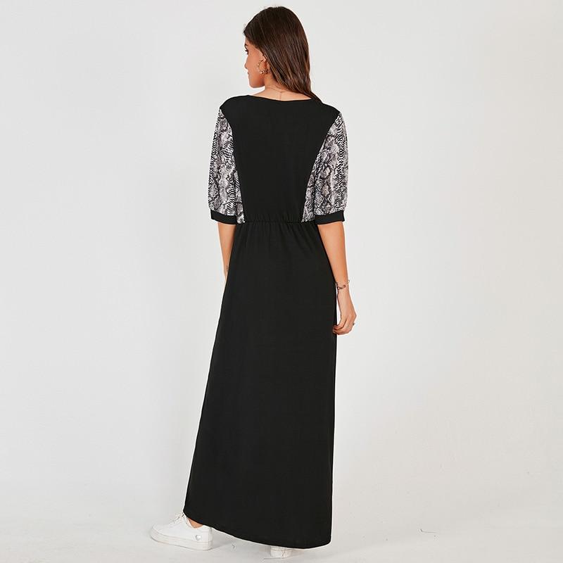Snake Print Elastic Waist Half Sleeve Maxi Dress