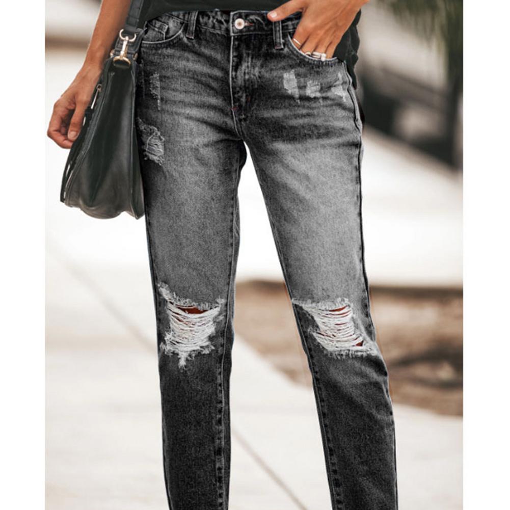 Solid Pocket Zipper High Waist Long Jean