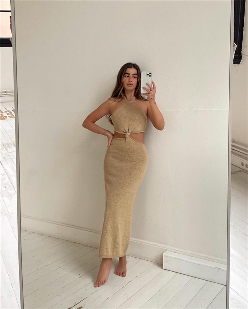 Knitted Halter Vacation Style Maxi Dress