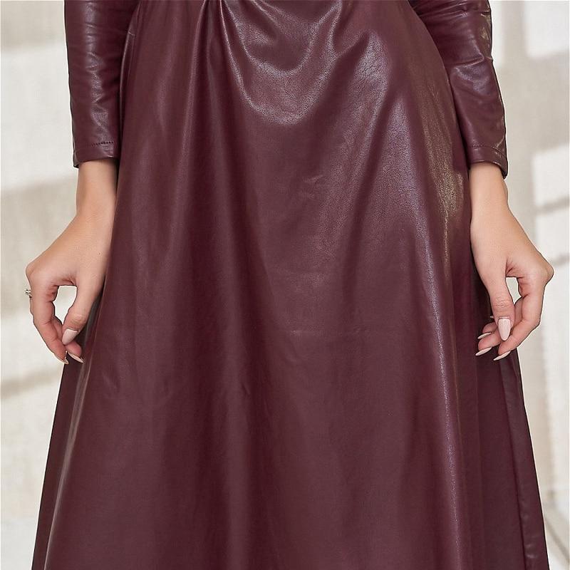 Fit Flare PU Leather Pocket Midi Dress
