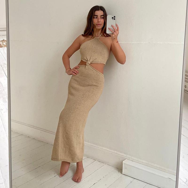 Knitted Halter Vacation Style Maxi Dress