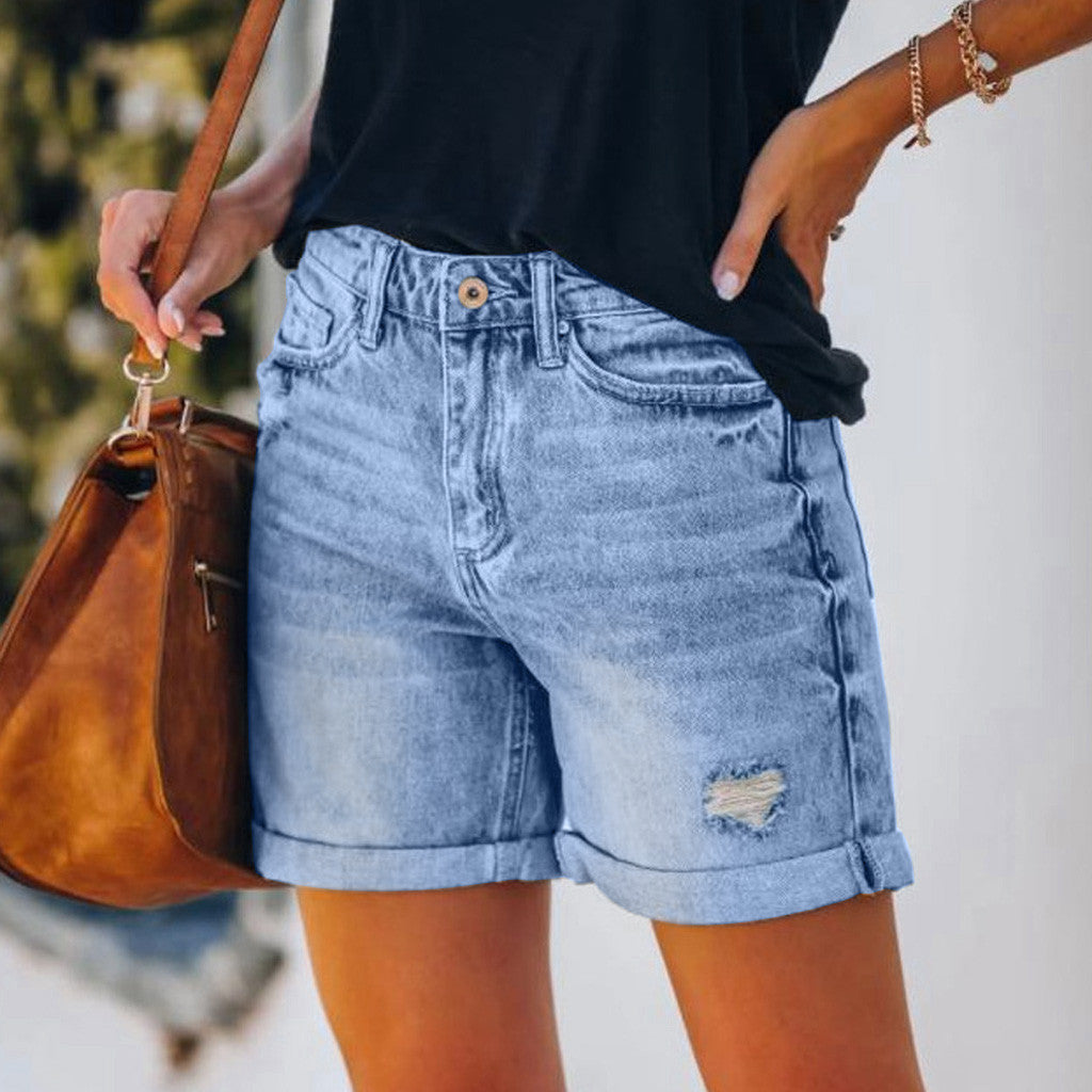 Loose High Waist Straight Denim Street Short