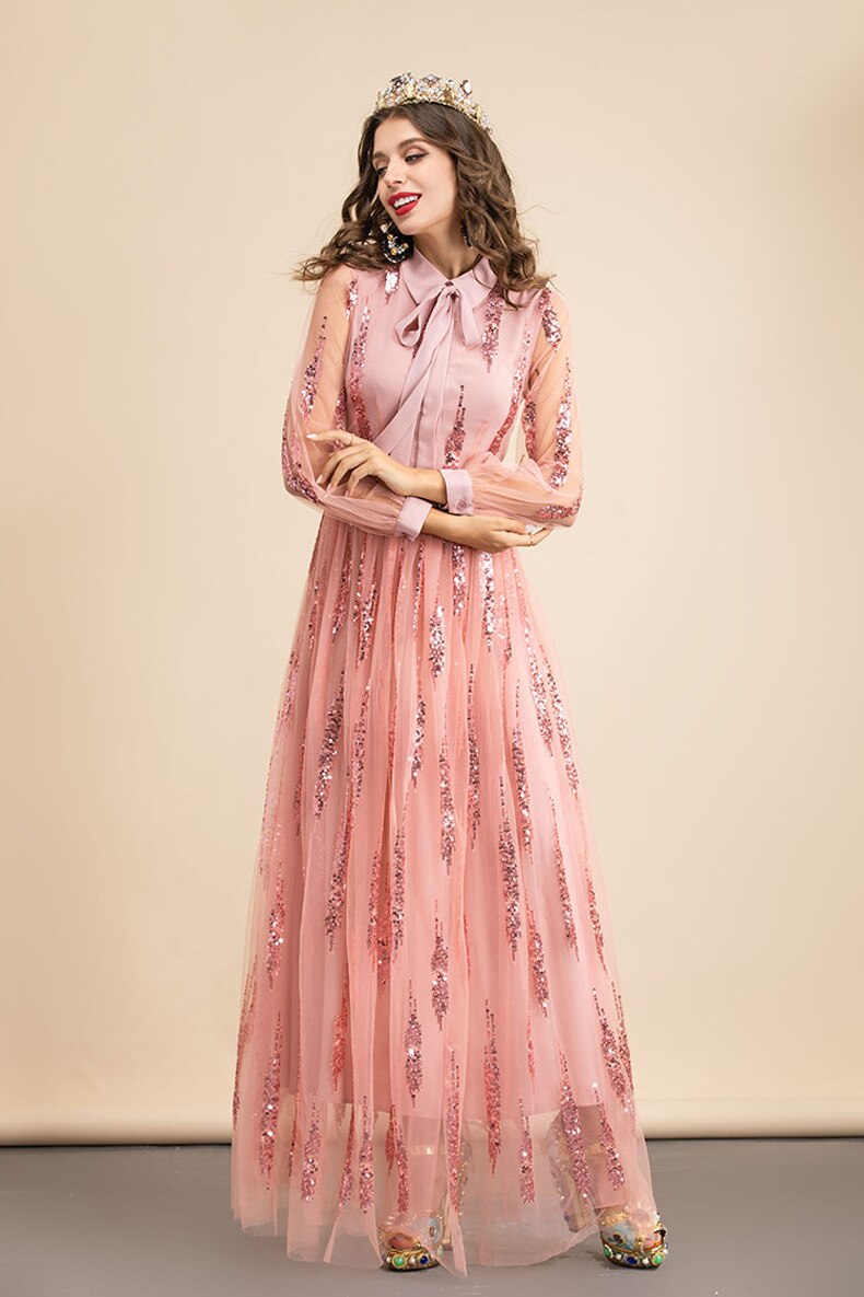 Sequin Patchwork Long Sleeve Party Maxi Dress