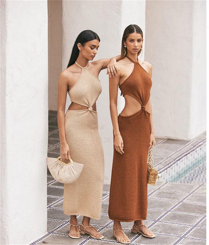 Knitted Halter Vacation Style Maxi Dress
