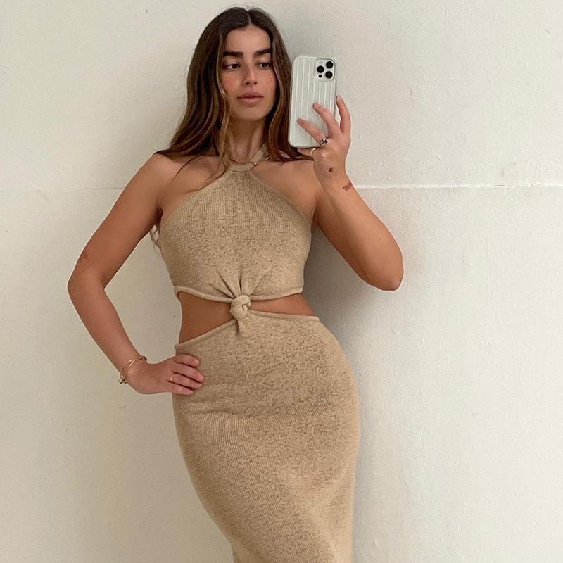 Knitted Halter Vacation Style Maxi Dress