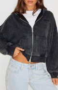 Hard To Remember Zip Washed Black Hoodie