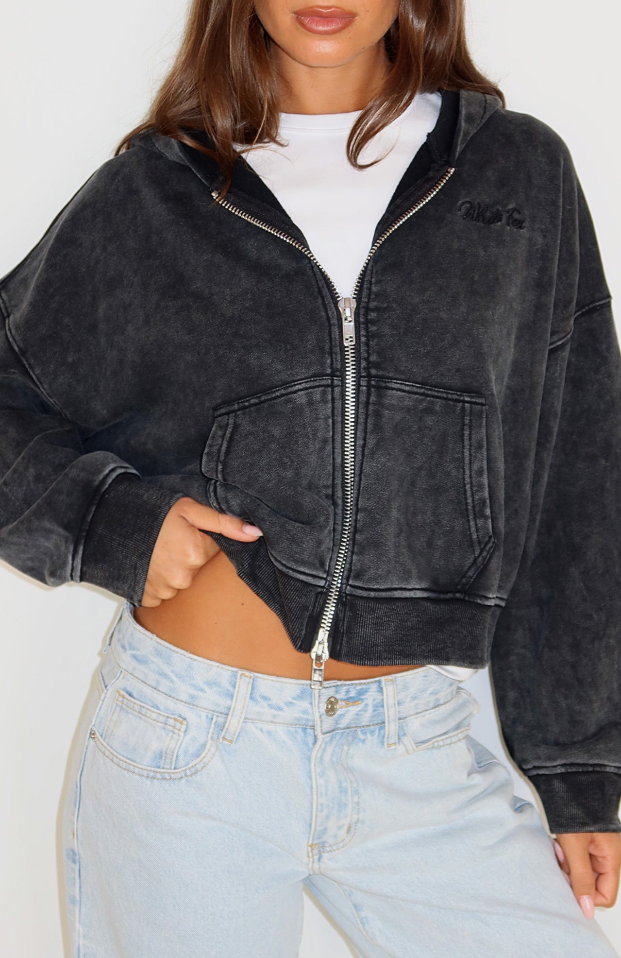 Hard To Remember Zip Washed Black Hoodie