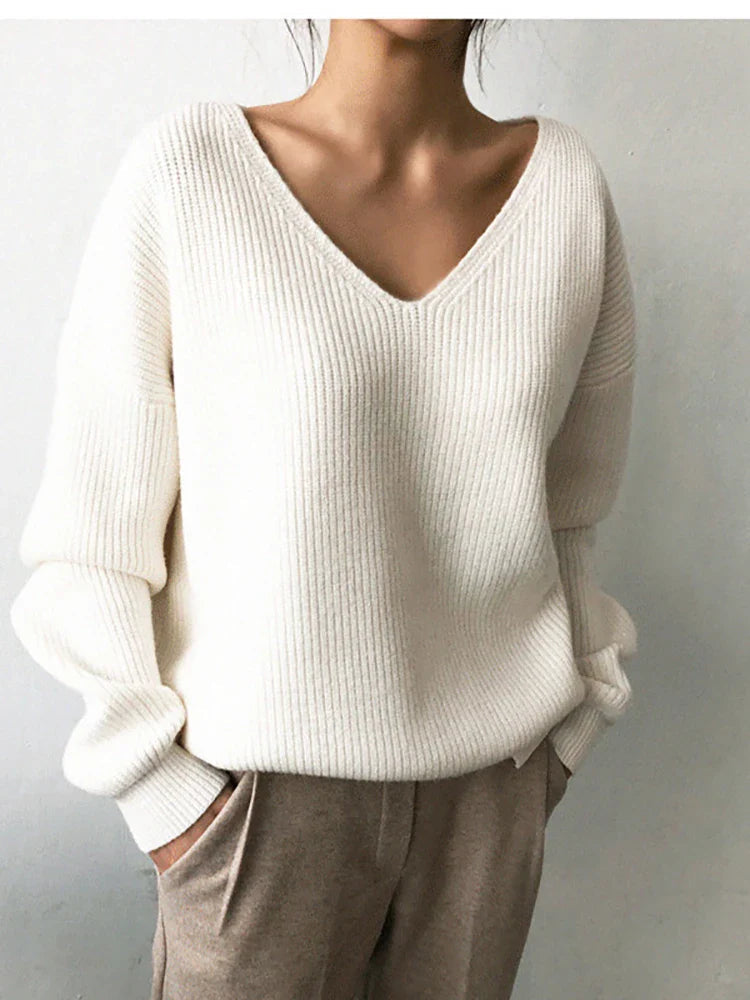 V Neck Knit Fleece Winter Sweater