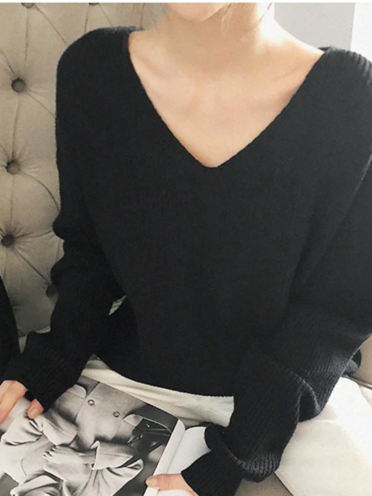 V Neck Knit Fleece Winter Sweater