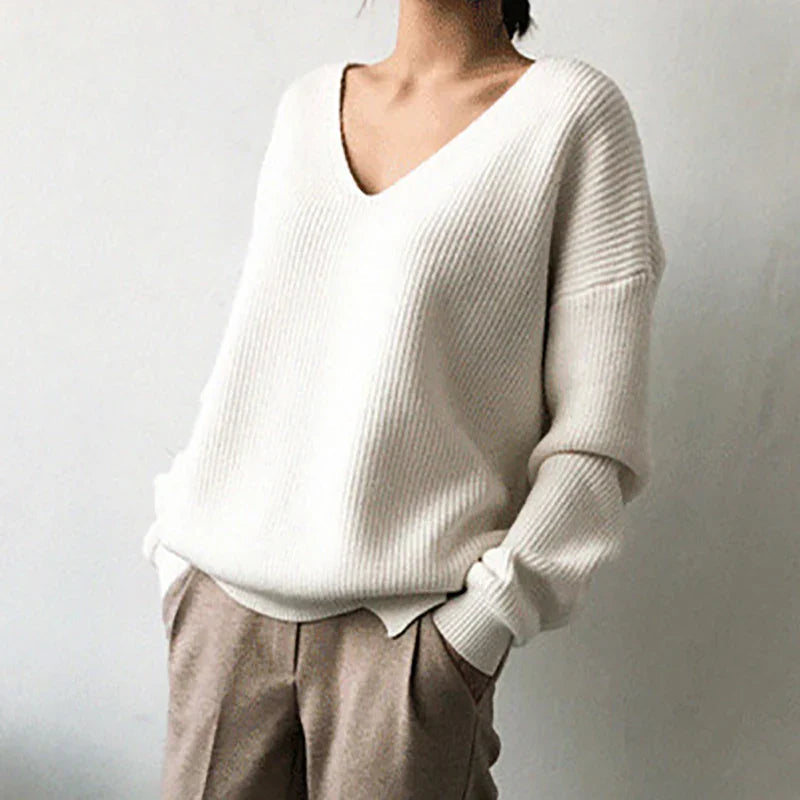 V Neck Knit Fleece Winter Sweater