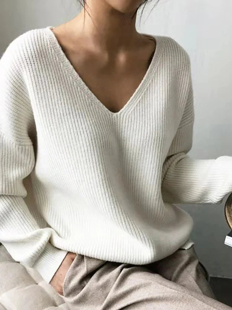 V Neck Knit Fleece Winter Sweater