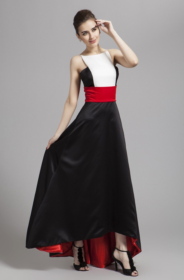 Color Block Hi Low Patchwork Stylish Party Dress