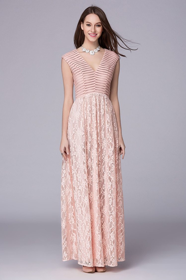 Lace Patchwork Floor Length Party Dress