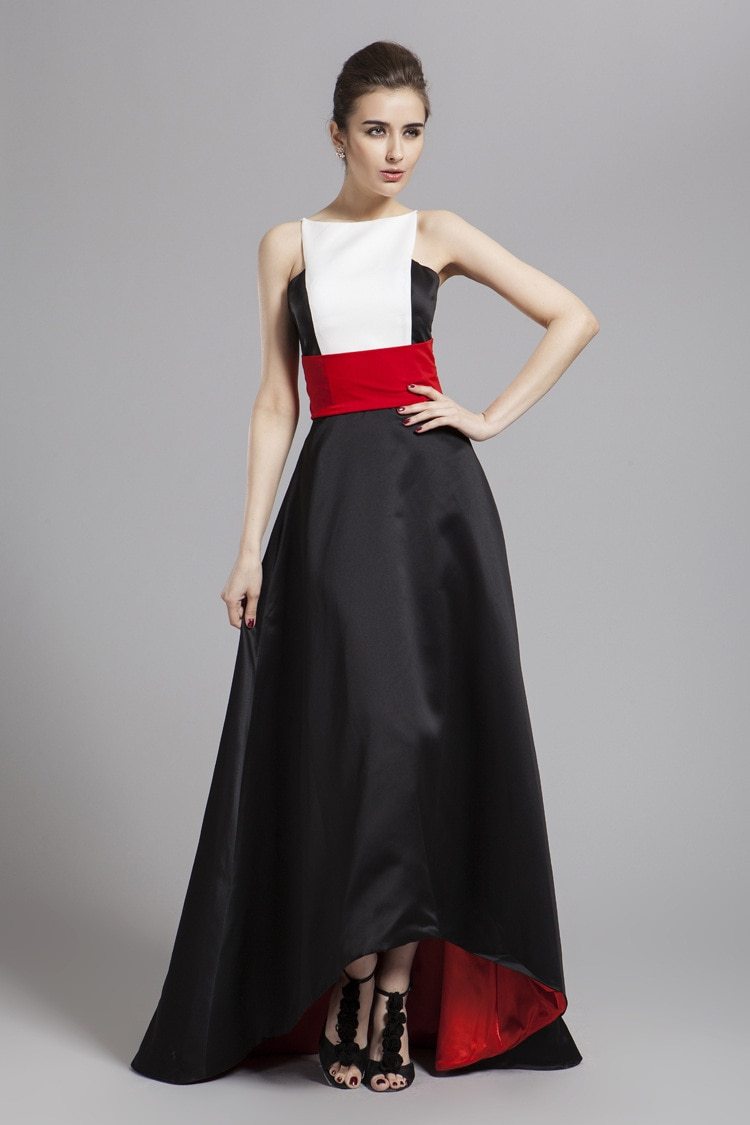 Color Block Hi Low Patchwork Stylish Party Dress