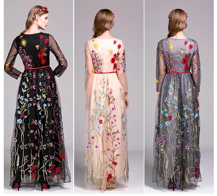 Layered Embroidered Floral Maxi Dress