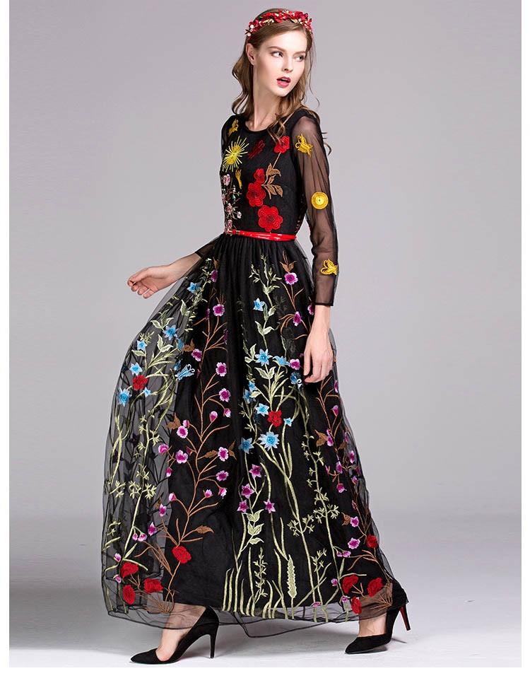 Layered Embroidered Floral Maxi Dress