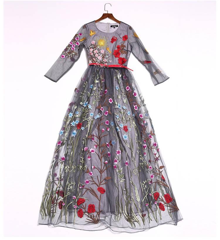 Layered Embroidered Floral Maxi Dress