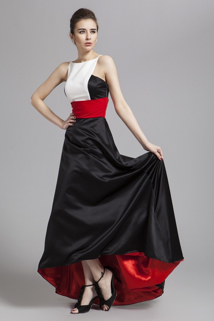 Color Block Hi Low Patchwork Stylish Party Dress