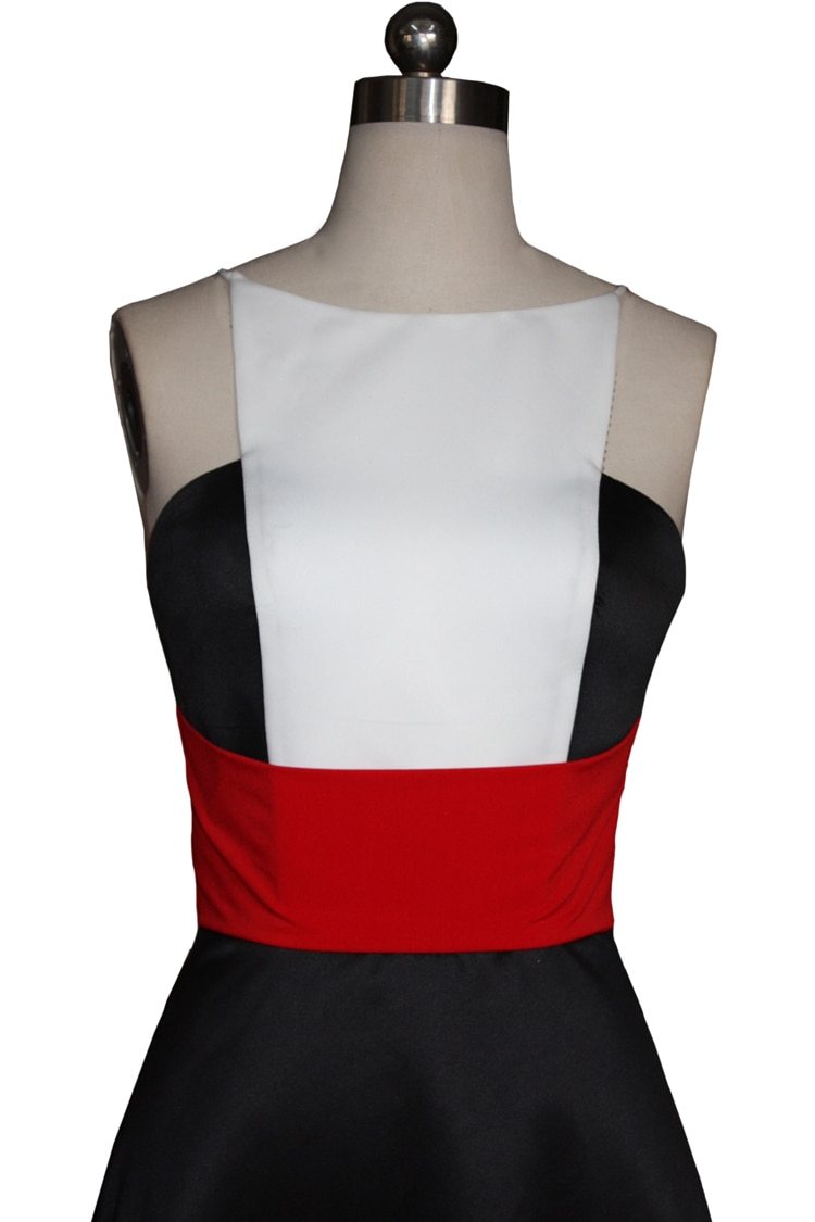 Color Block Hi Low Patchwork Stylish Party Dress