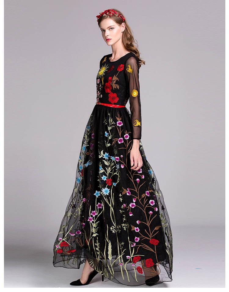 Layered Embroidered Floral Maxi Dress