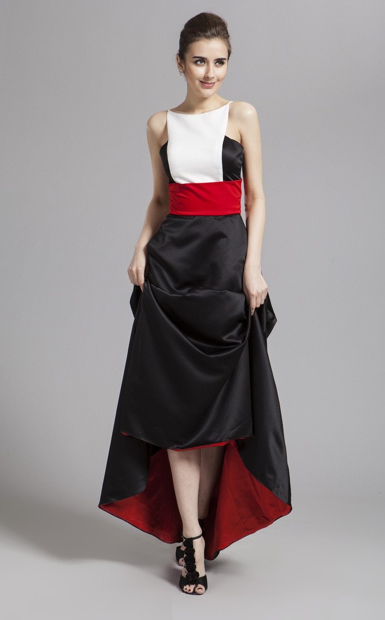 Color Block Hi Low Patchwork Stylish Party Dress