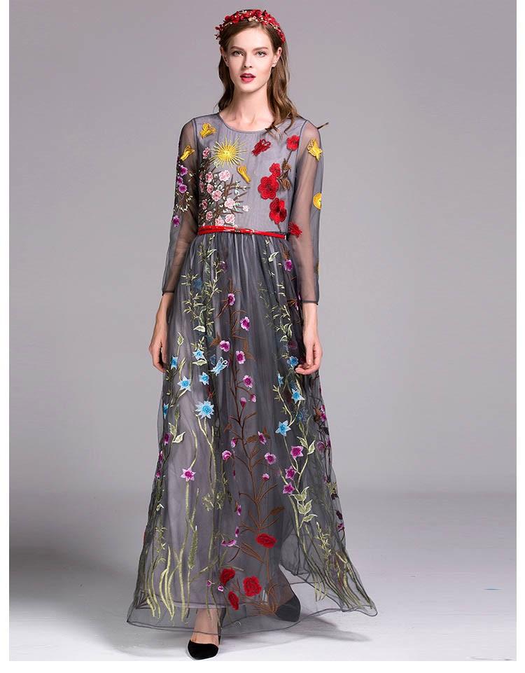 Layered Embroidered Floral Maxi Dress