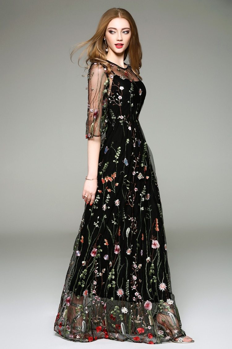 O-Neck Long Sleeve Spring Maxi Dress