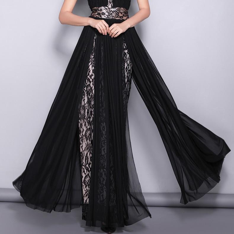 Halter Sleeveless Embroidered Lace Open Back Long Party Dress