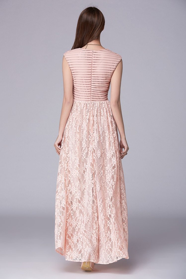 Lace Patchwork Floor Length Party Dress
