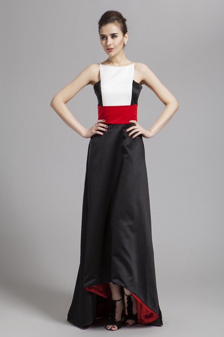 Color Block Hi Low Patchwork Stylish Party Dress