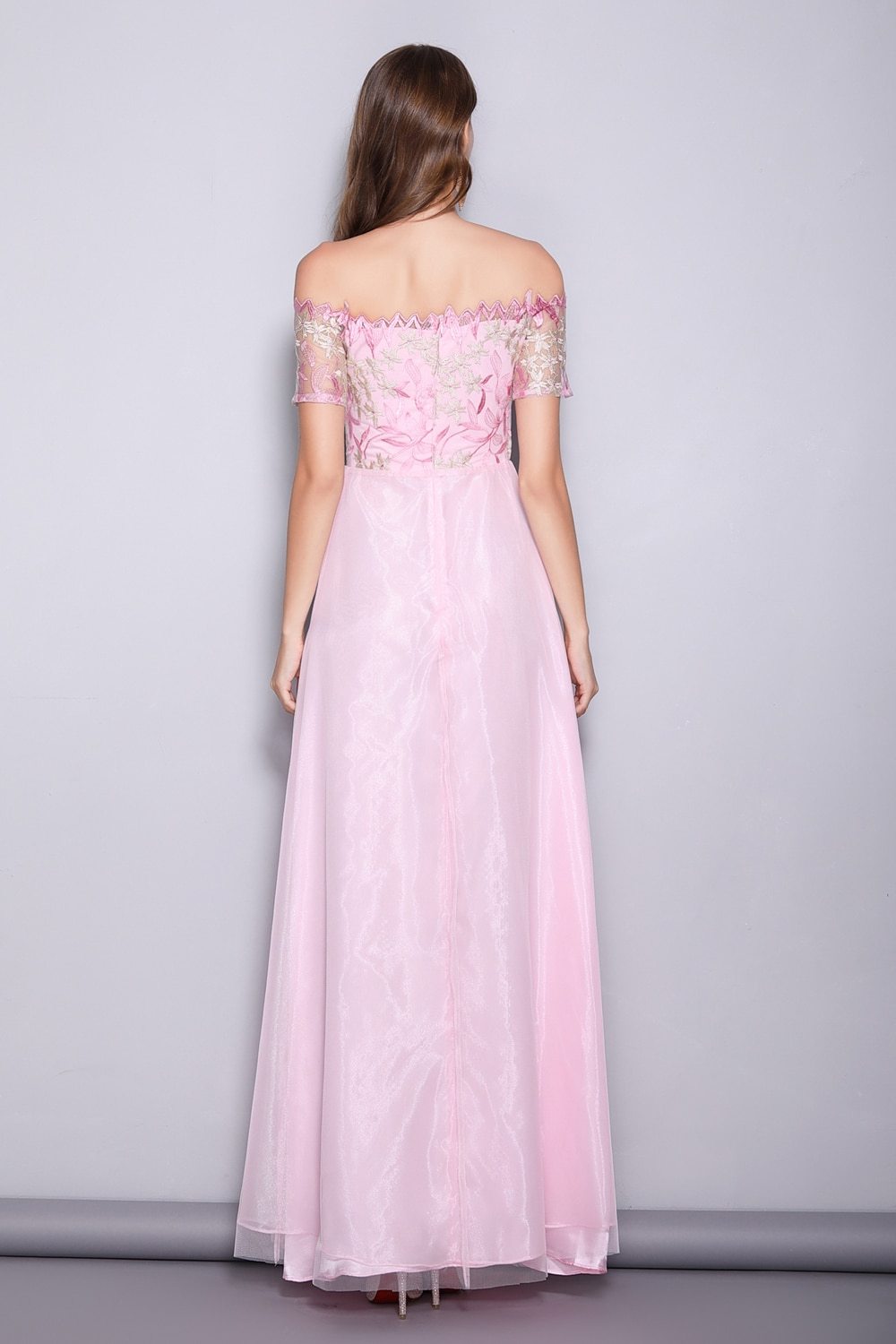 Slash Neck Embroidered Patchwork Elegant Party Dress