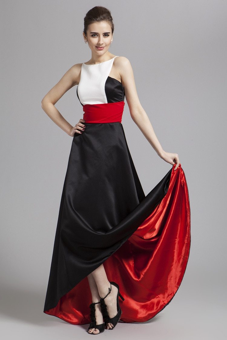 Color Block Hi Low Patchwork Stylish Party Dress