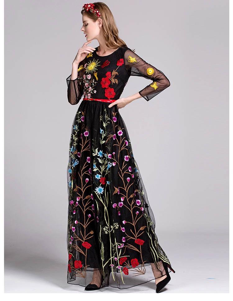 Layered Embroidered Floral Maxi Dress