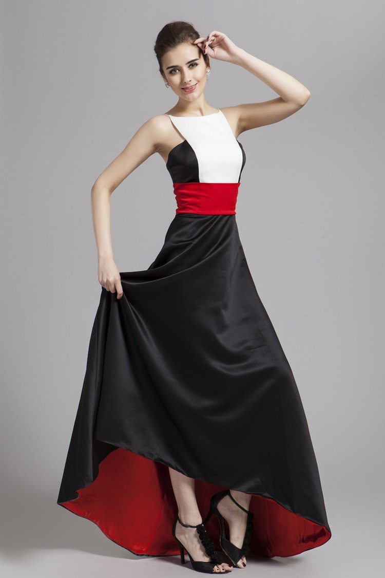 Color Block Hi Low Patchwork Stylish Party Dress