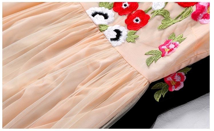 Floral Embroidered Belted Long Maxi Dress