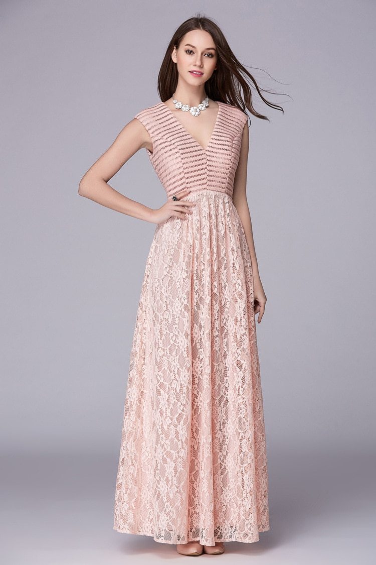 Lace Patchwork Floor Length Party Dress