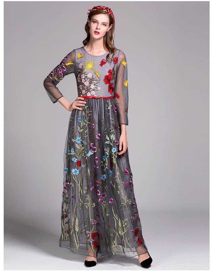 Layered Embroidered Floral Maxi Dress