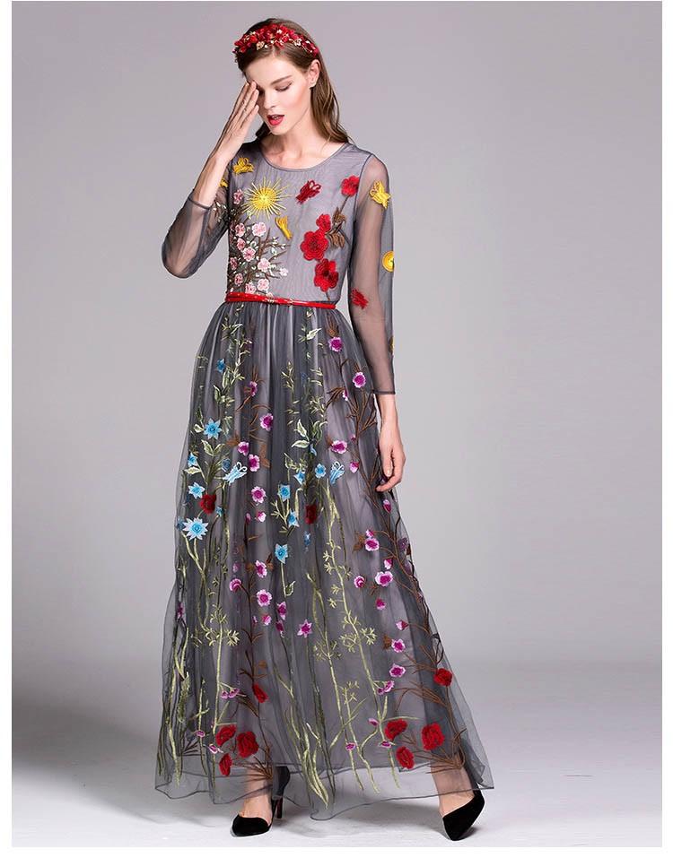 Layered Embroidered Floral Maxi Dress