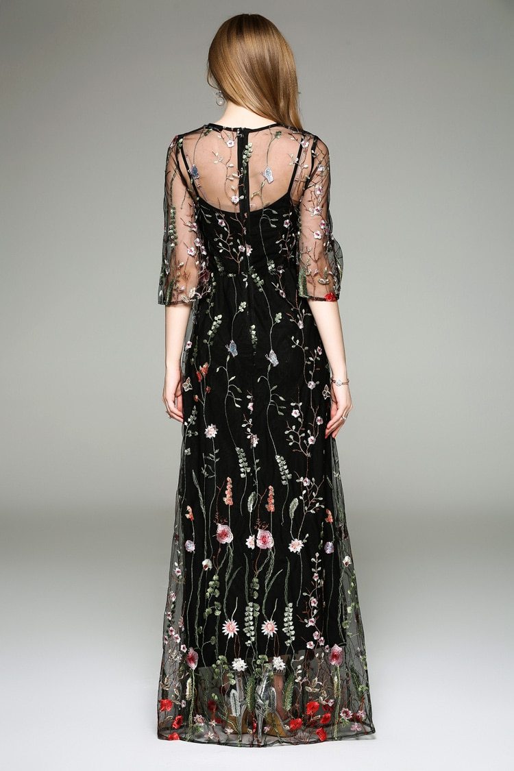 O-Neck Long Sleeve Spring Maxi Dress
