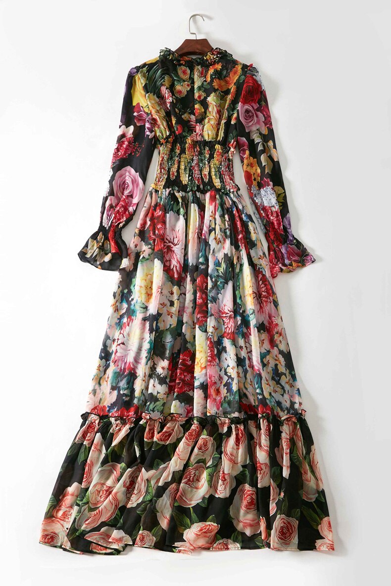 Floral Ruffled Elegant Holiday Maxi Dress