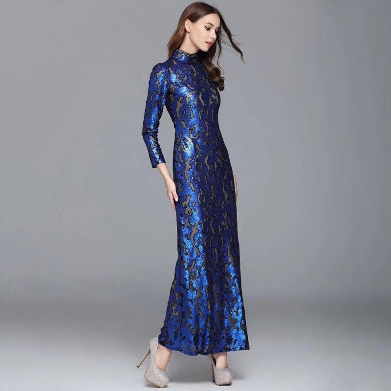 Long Sleeve Sequined Elegant Maxi Party Dress