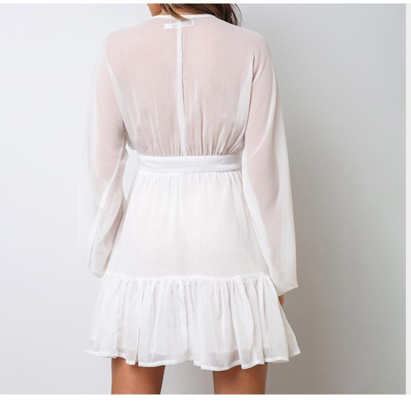 Lace Long Sleeve V Neck Spring Party Mini Dress
