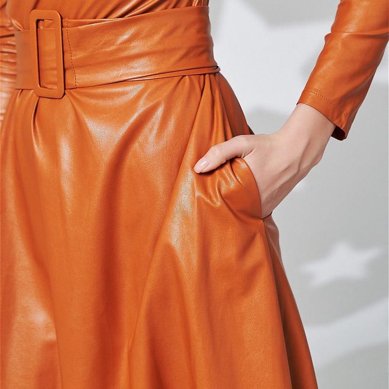 Fit Flare PU Leather Pocket Midi Dress