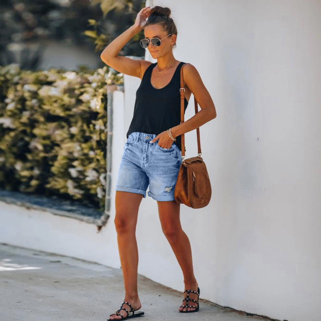 Loose High Waist Straight Denim Street Short