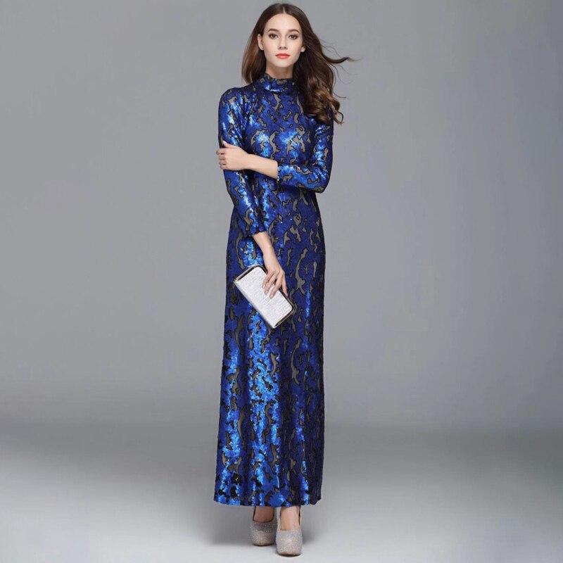 Long Sleeves Sequined Elegant Party Maxi Dress