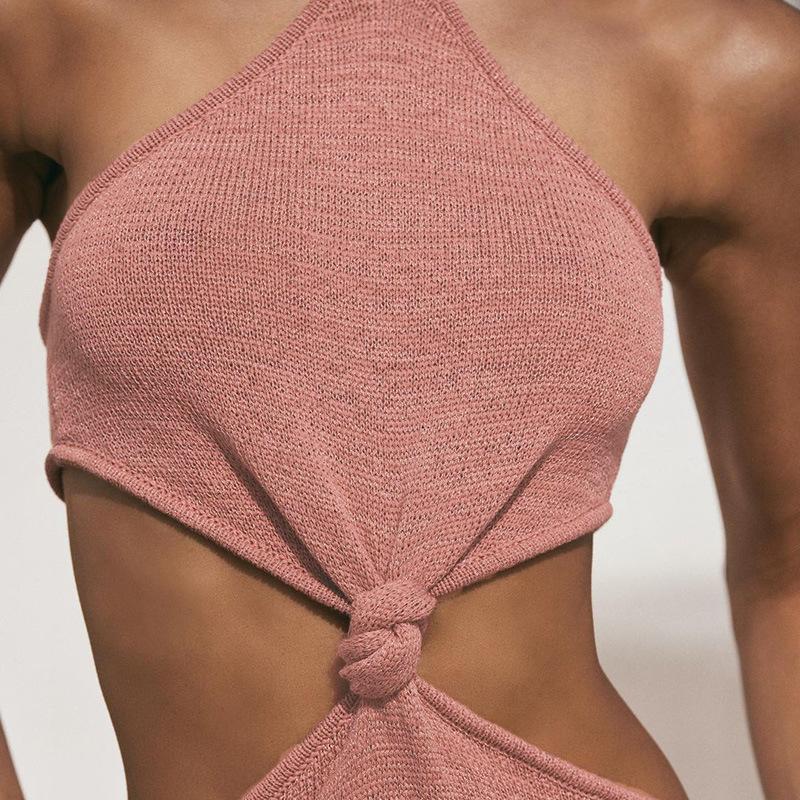 Knitted Halter Vacation Style Maxi Dress