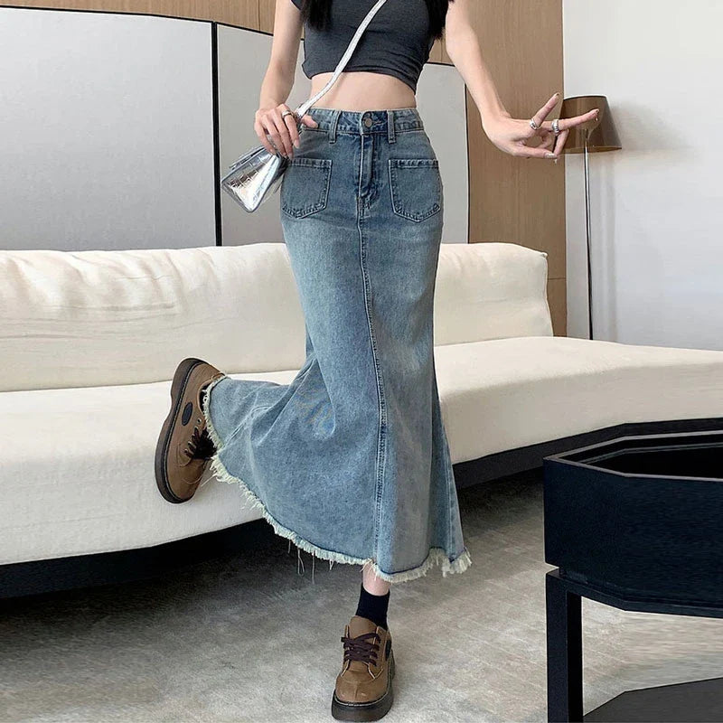 Burlap Design Retro High Waist Denim Jean